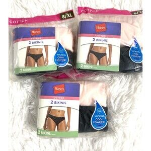 6 Hanes Bikini Panties Size XL 3 Packs Pink Black Cool Comfort 100% Cotton